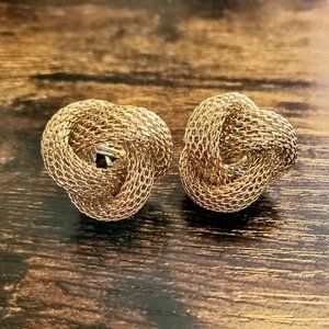 Gold Tone Mesh Knots - Clip Earrings 3/4"